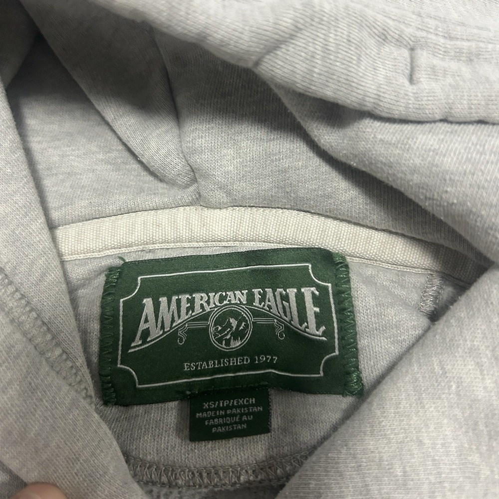 American Eagle Embroidered Hoodie Sweatshirt Pullover Womens XS Gray - Picture 3 of 7